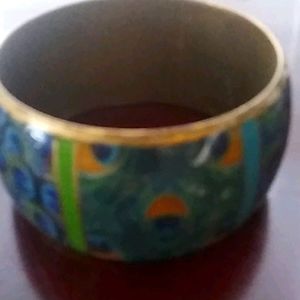 Hand Painted Peacock Motif Metal Bracelet